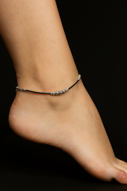 Sterling Silver Black Rope Anklet for Women – Minimalist Ankle Bracelet Silvergift.in