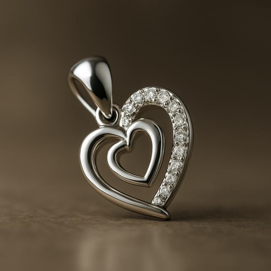 Sterling Silver Double Heart Pendant with Cubic Zirconia – Elegant Women’s Jewelry Gift Silvergift.in