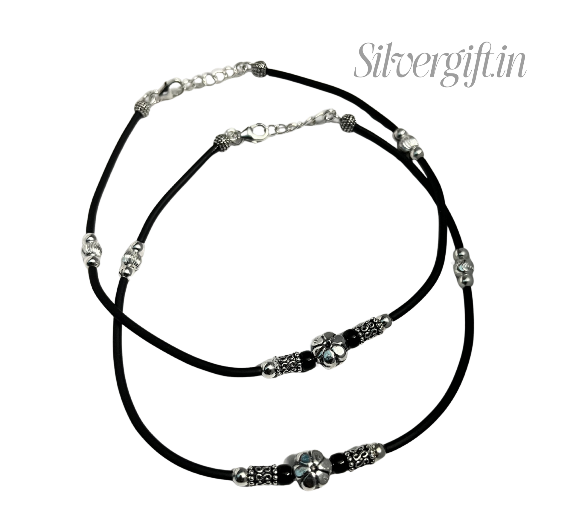Beautiful Silver Black Anklet for ladies Silvergift.in