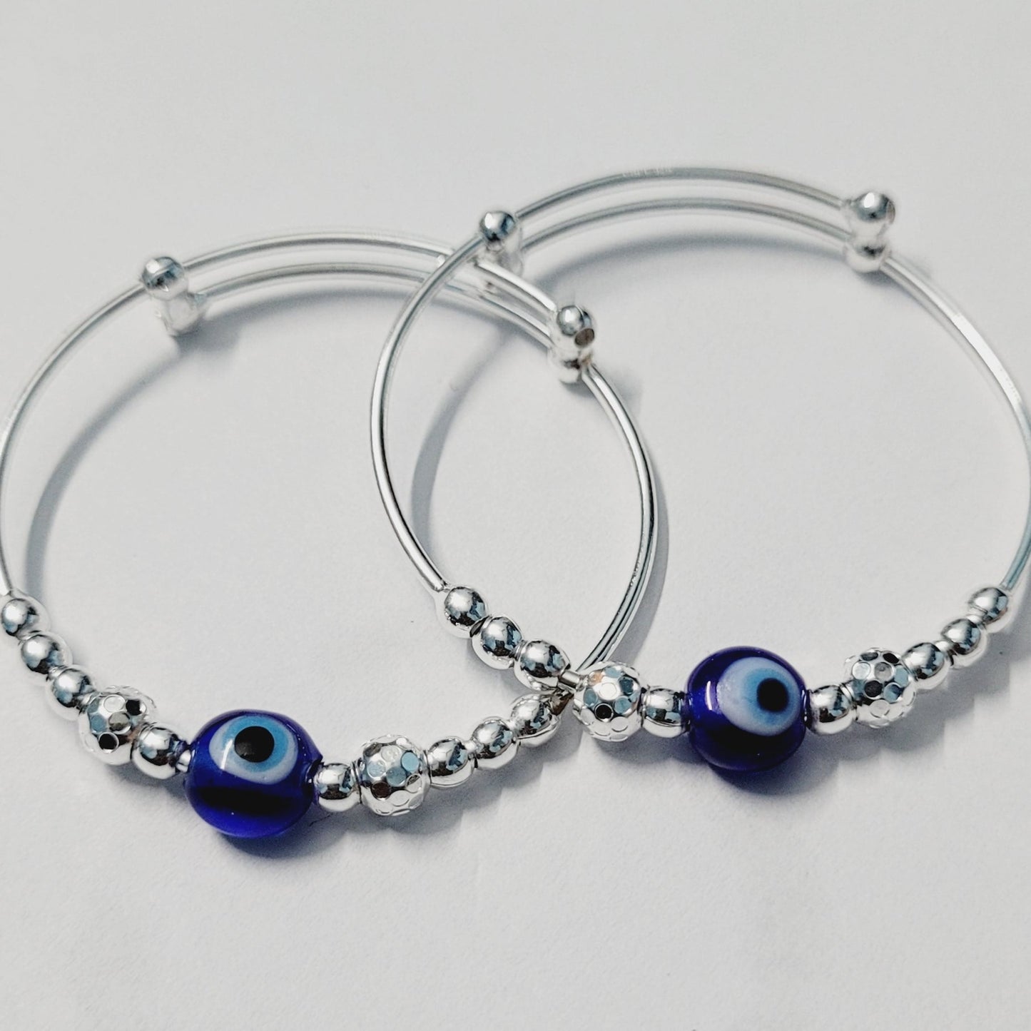 925 Pure Silver Evil Eye Nazariya Kada for Baby | Adjustable Sterling Silver Infant Bangle Bracelet | Protection & Gift for Boys & Girls Silvergift.in