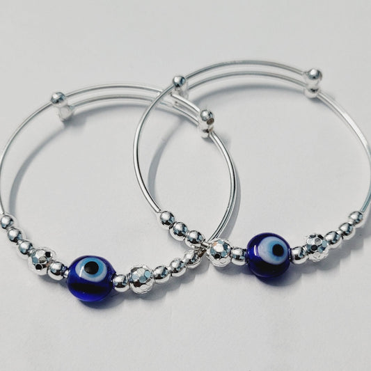 925 Pure Silver Evil Eye Nazariya Kada for Baby | Adjustable Sterling Silver Infant Bangle Bracelet | Protection & Gift for Boys & Girls Silvergift.in