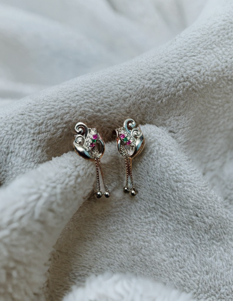 Sterling Silver Dangle Earrings for Women & Girls with Pink Stones and Chain Tassels | Elegant Party & Daily Wear Jewellery Silvergift.in