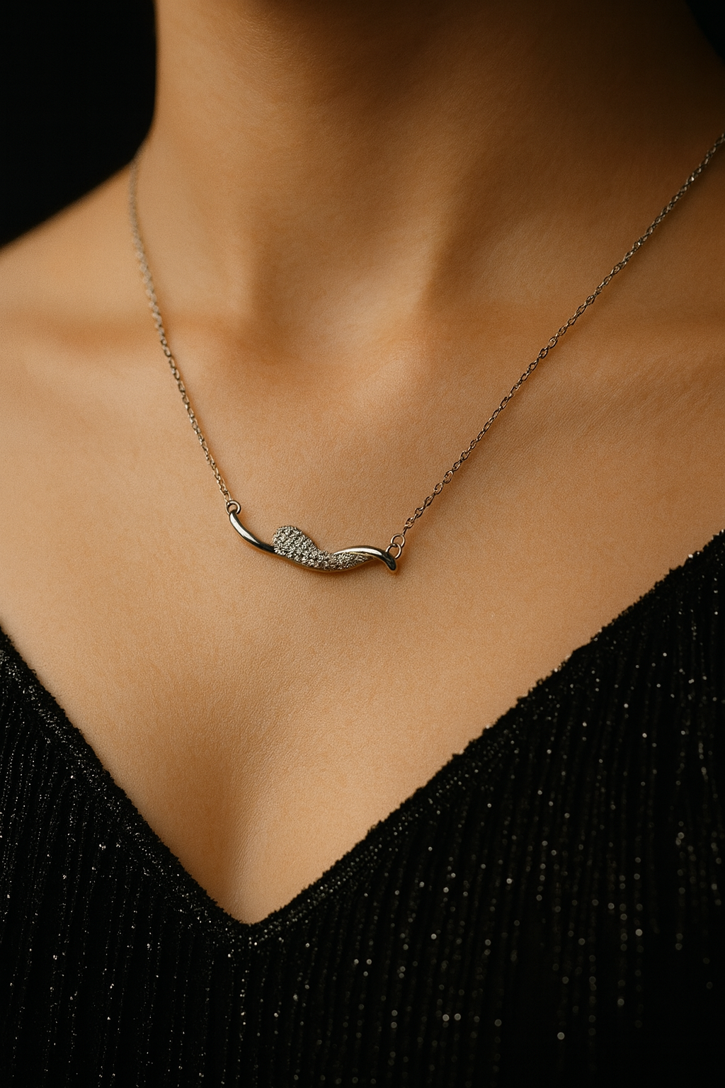 925 Pure Silver Wave Bar Chain Necklace for Women – Designer Minimalist Party Jewelry Silvergift.in