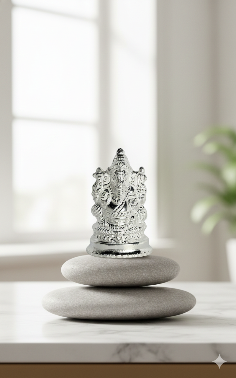 Pure Silver Hollow Vinayagar Idol | Handcrafted Hindu Ganesha for Pooja & Home Decor | 925 Sterling Silver