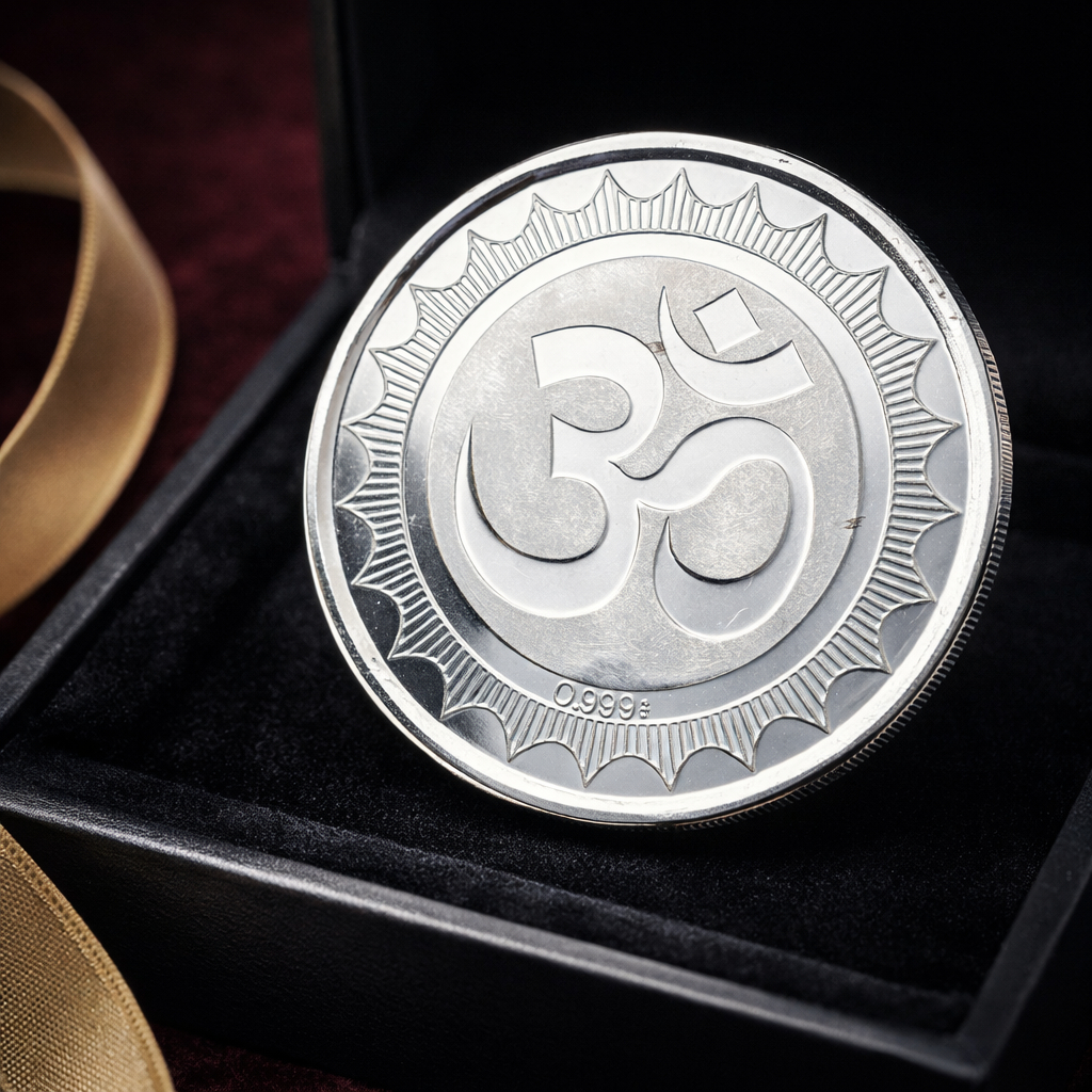 999 Pure Silver Om Coin – 5g | 2.5 cm Diameter | Hallmarked Spiritual Gift