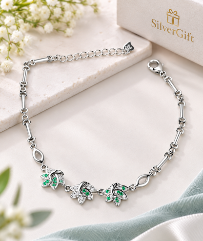 Green Stone 925 Sterling Silver Bracelet for Women | Elegant Festive & Everyday Jewellery