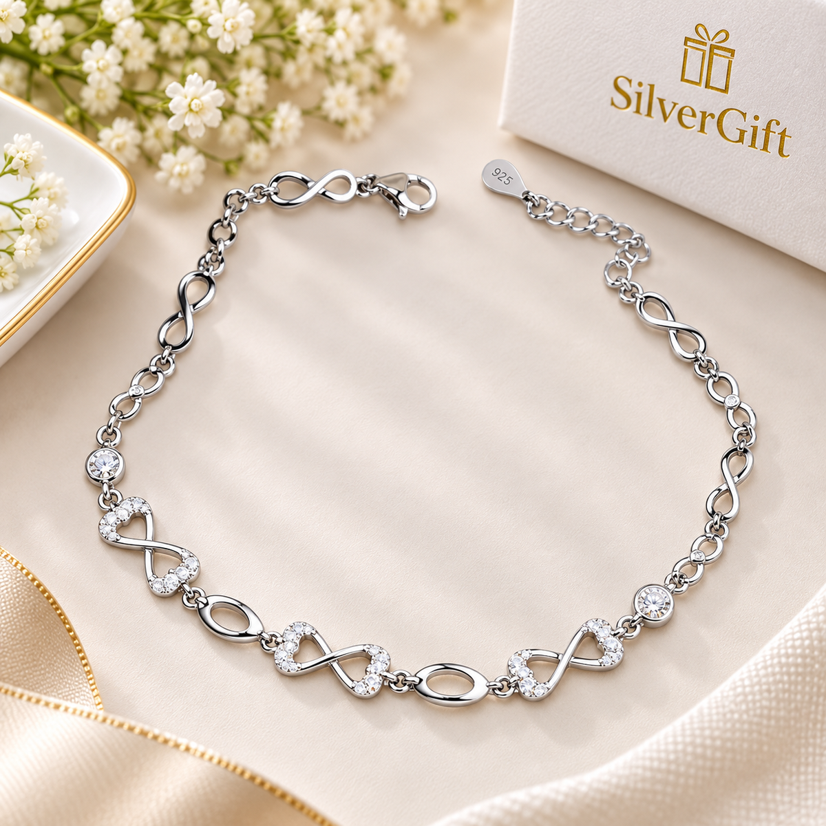 Infinity Silver Bracelet for Women – 925 Sterling Silver