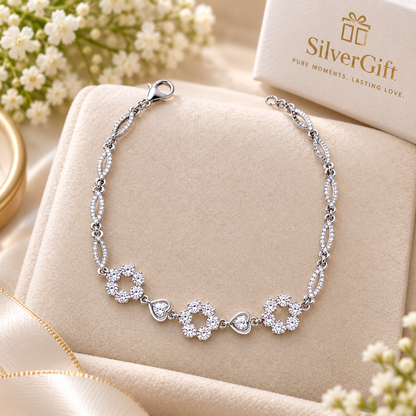 Flower Design Silver Bracelet for Women – 925 Sterling Silver