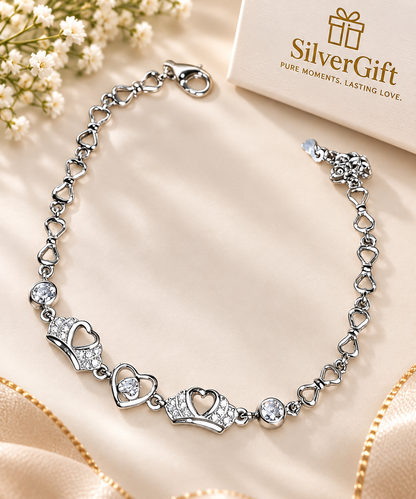 Heart Charm Silver Bracelet for Women – 925 Sterling Silver