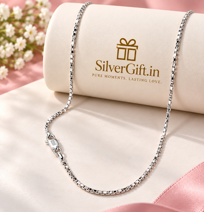 Pure 925 Sterling Silver Box Chain for Men | Stylish Everyday Silver Chain
