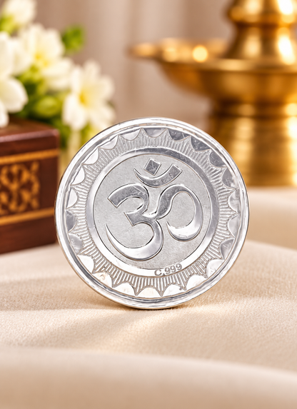 Pure Silver Om Coin – 10g | Hallmarked Spiritual Gift