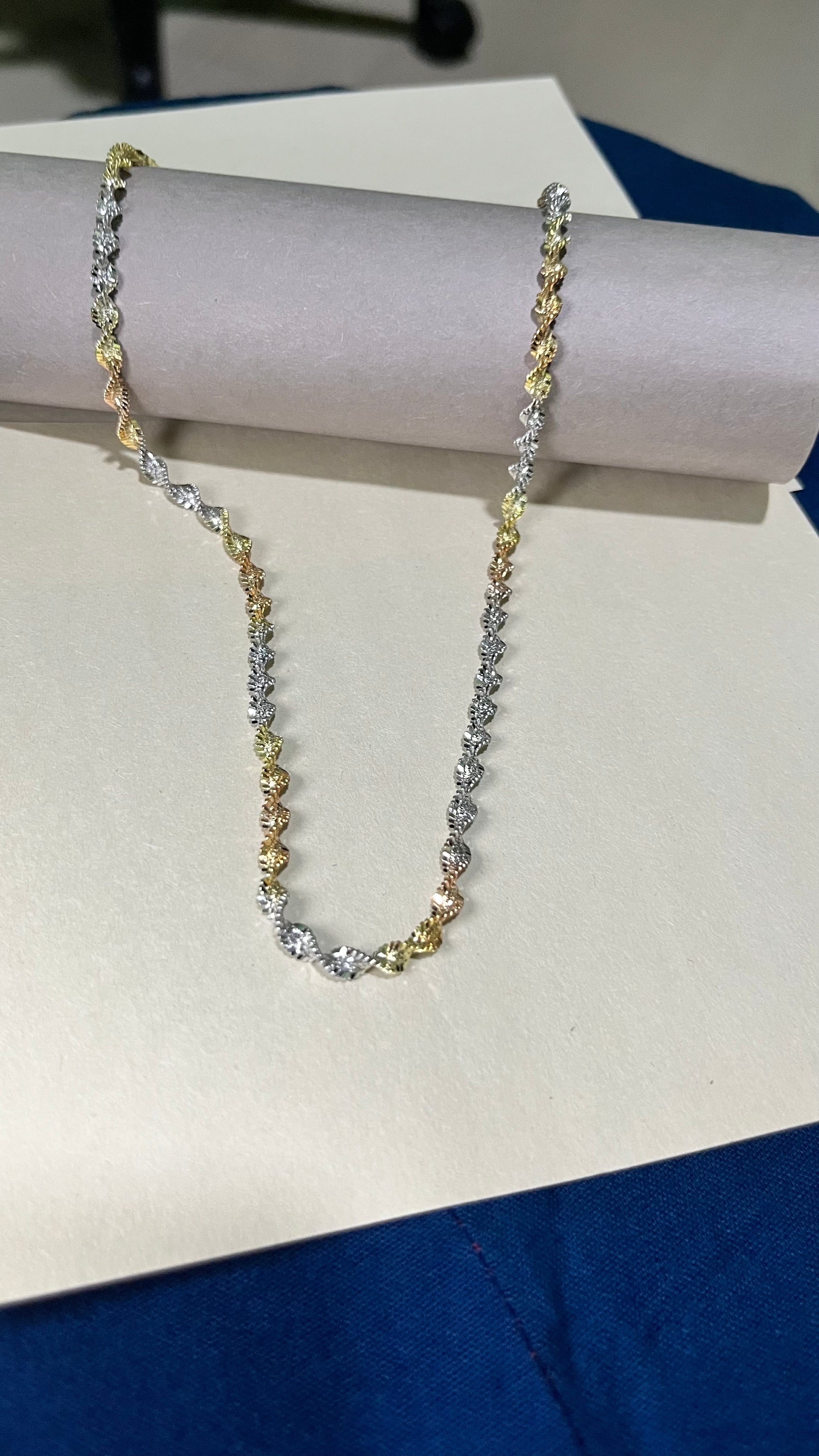 Pure 925 Sterling Silver Italian Tricolor Twisted Rope Chain – Elegant Triple Tone Necklace for Men & Women. Silvergift.in