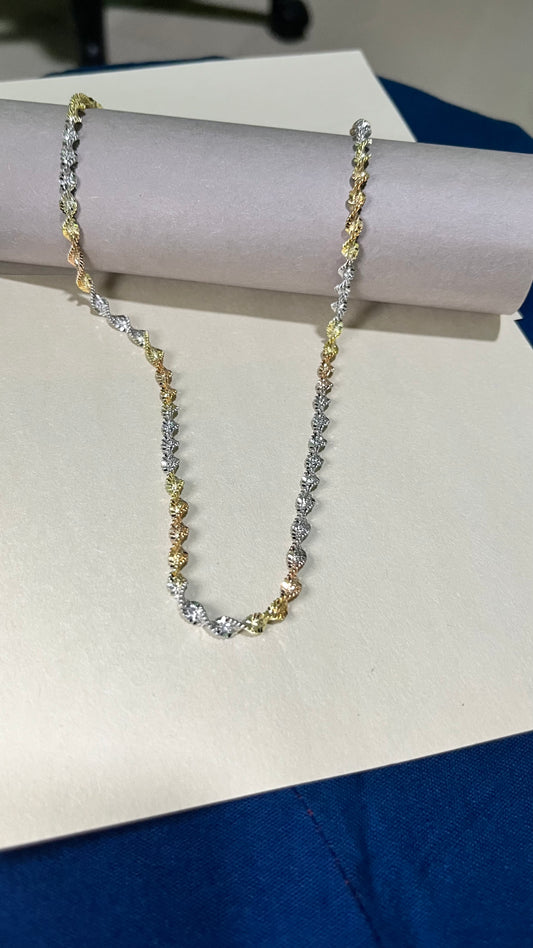 Pure 925 Sterling Silver Italian Tricolor Twisted Rope Chain – Elegant Triple Tone Necklace for Men & Women. Silvergift.in