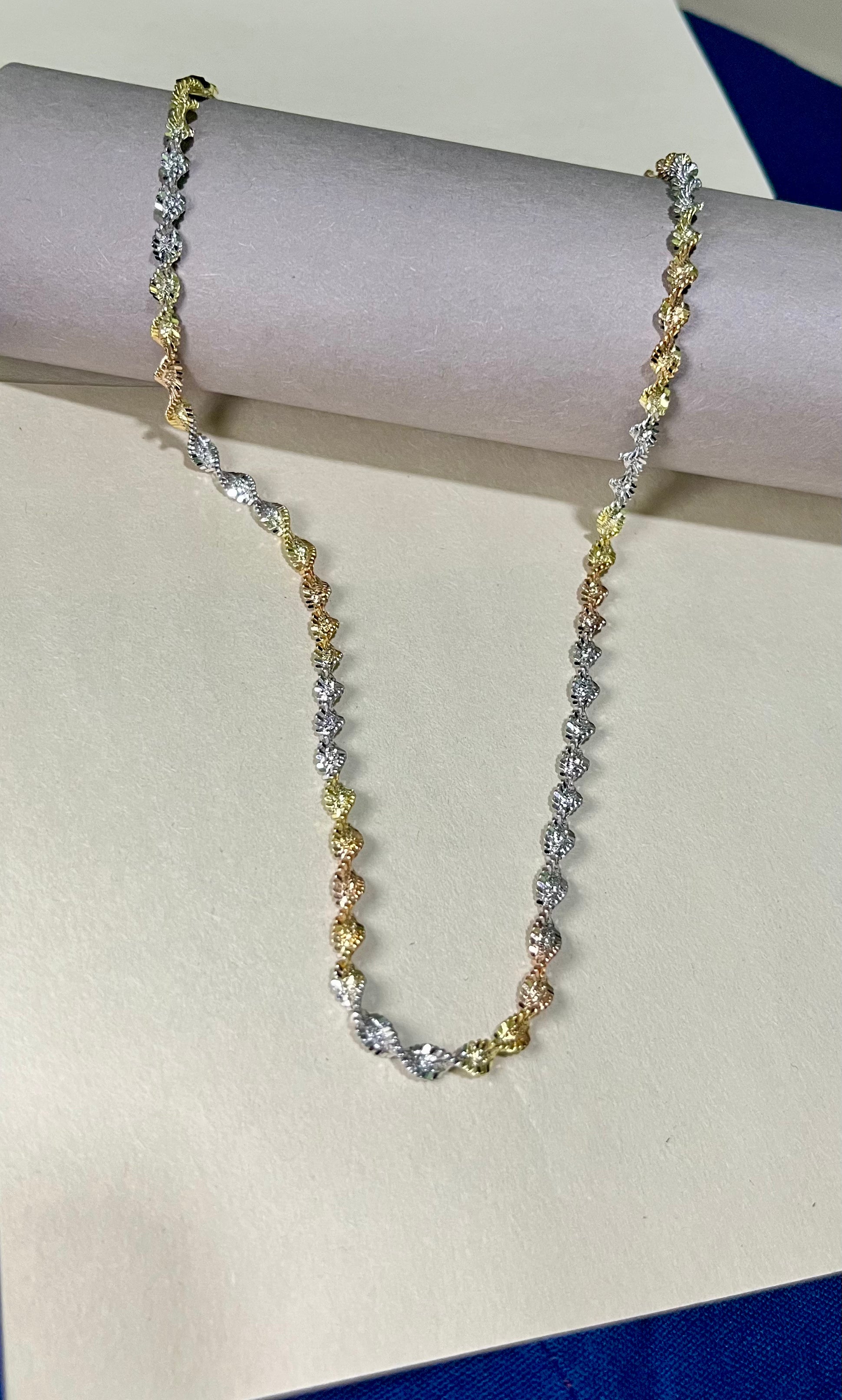 Pure 925 Sterling Silver Italian Tricolor Twisted Rope Chain – Elegant Triple Tone Necklace for Men & Women. Silvergift.in