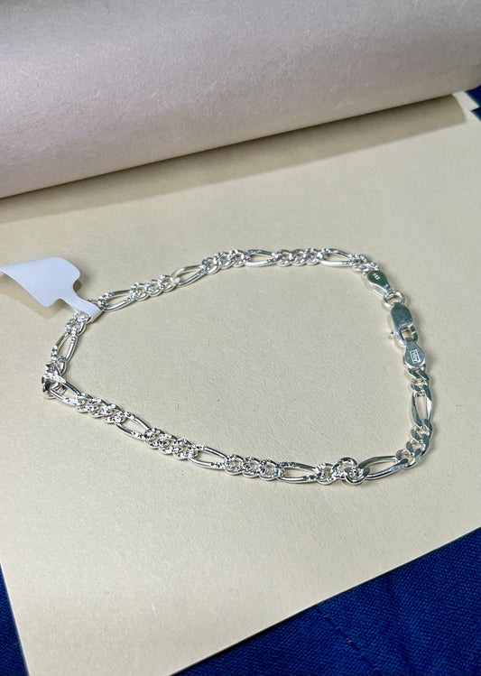 Pure 925 Sterling Silver Figaro Bracelet Chain – Italian Design, Unisex, Hypoallergenic, Durable Link Bracelet Silvergift.in