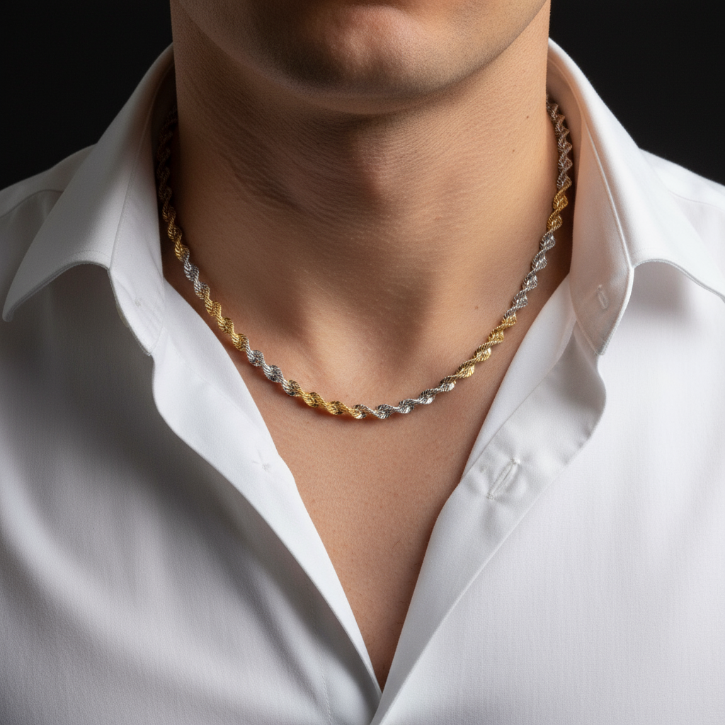 Trendy Two-Tone Silver Gold Bead Chain – Unisex Italian Design Daily Wear Necklace Silvergift.in