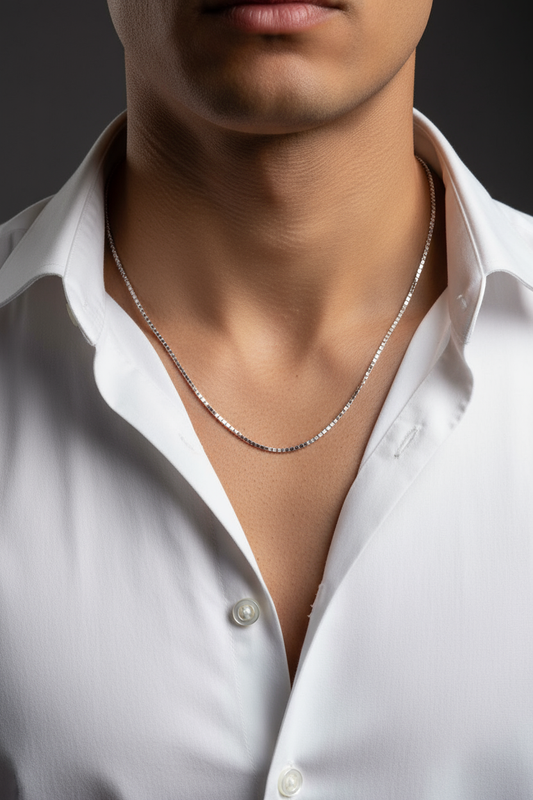Pure 925 Silver Men’s Box Chain – Stylish Daily Wear chain for Men Silvergift.in