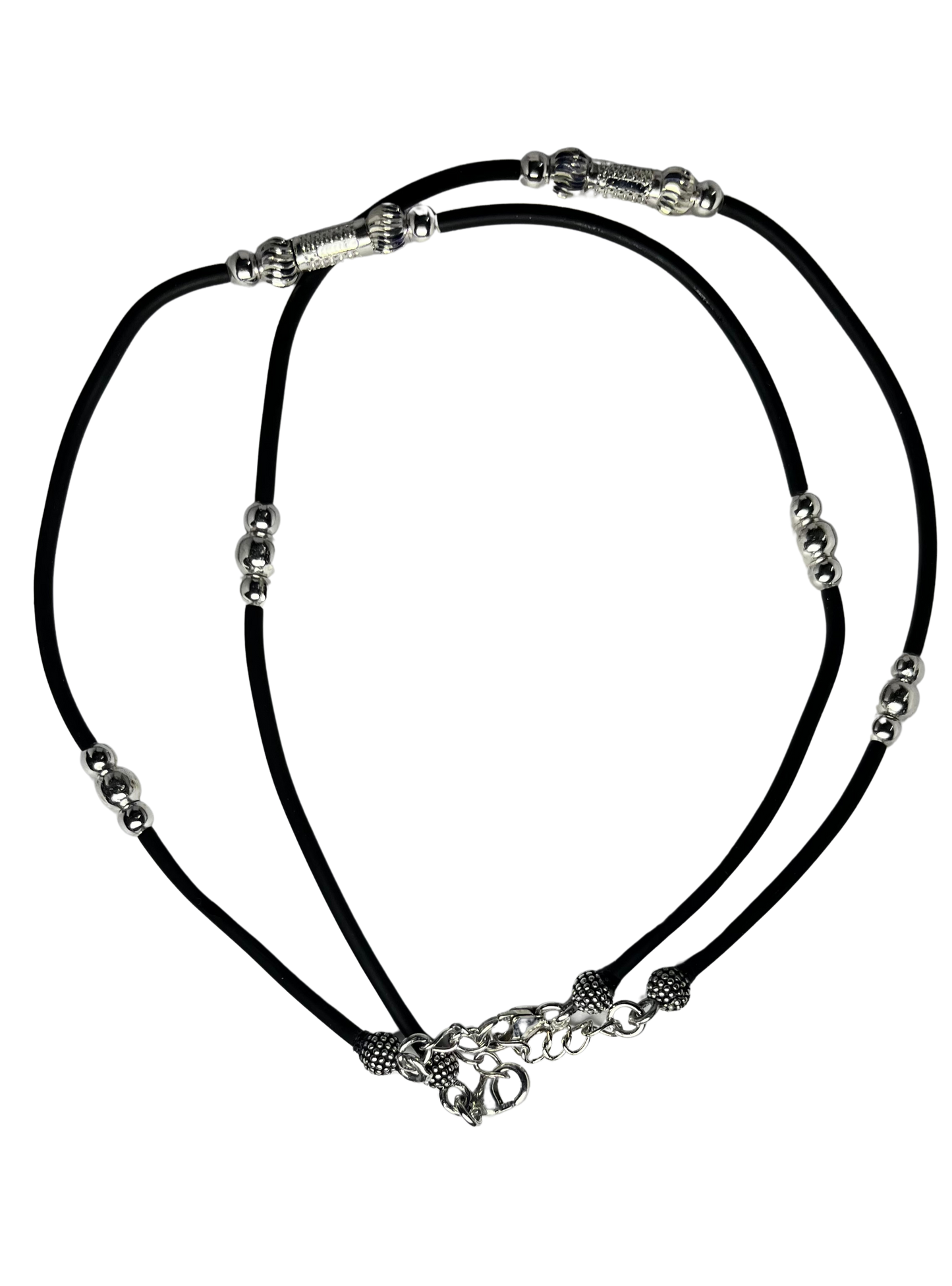 Handcrafted Silver and Black Rope Anklet Silvergift.in
