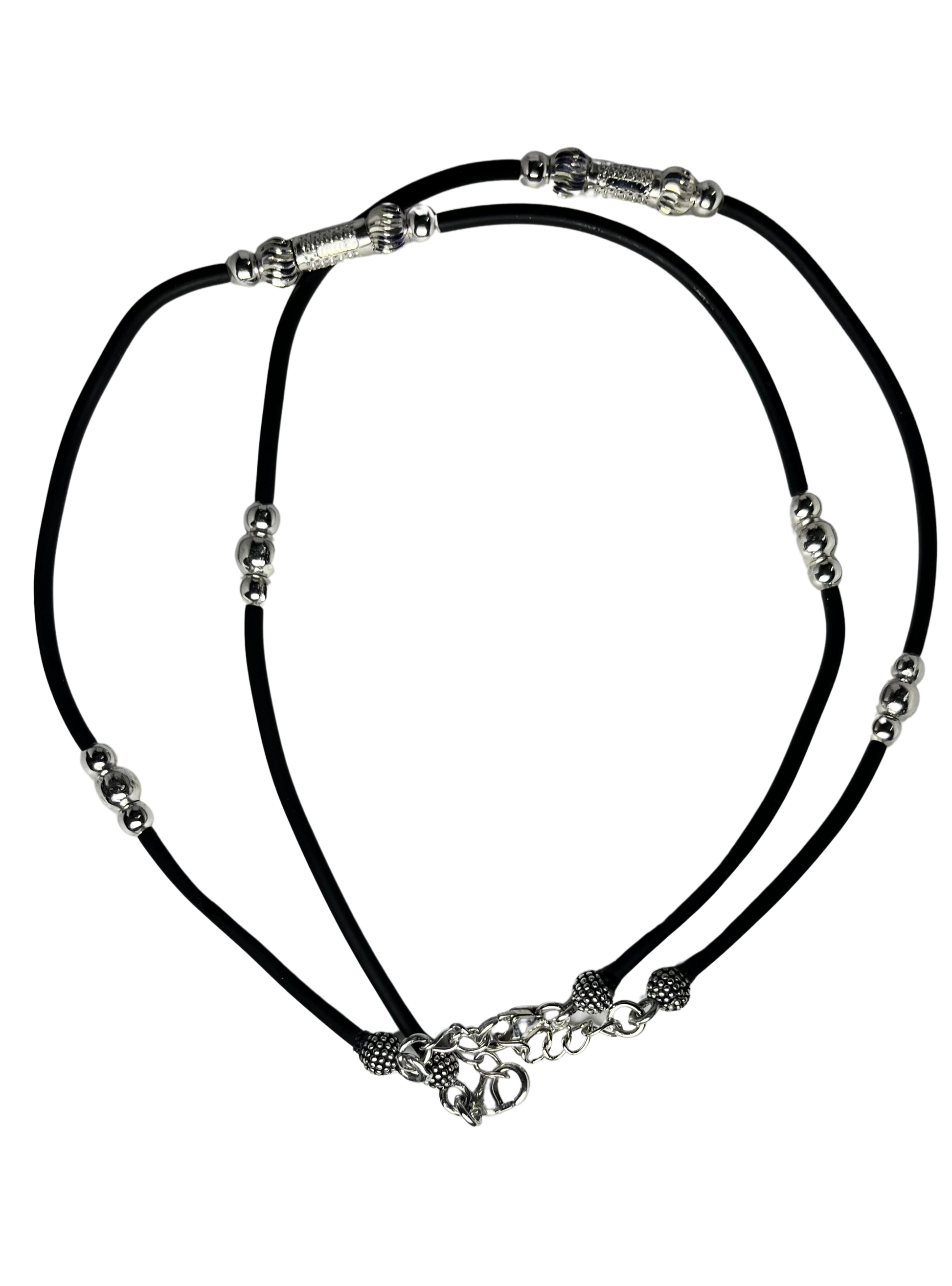 Handcrafted Silver and Black Rope Anklet Silvergift.in