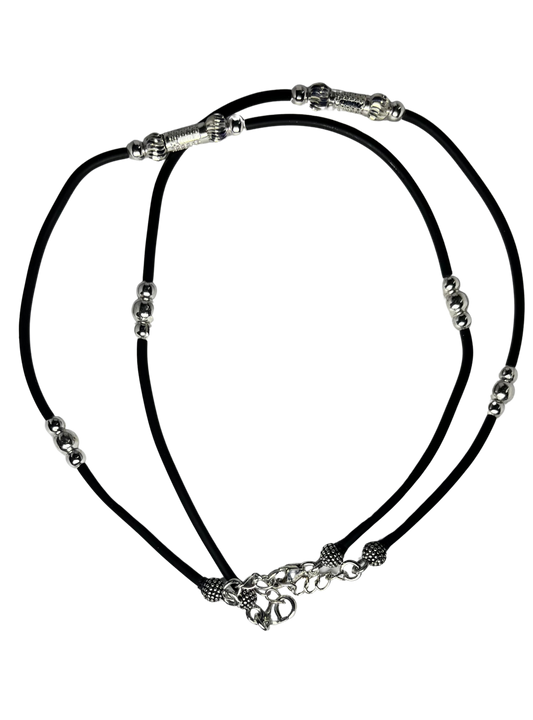 Handcrafted Silver and Black Rope Anklet Silvergift.in