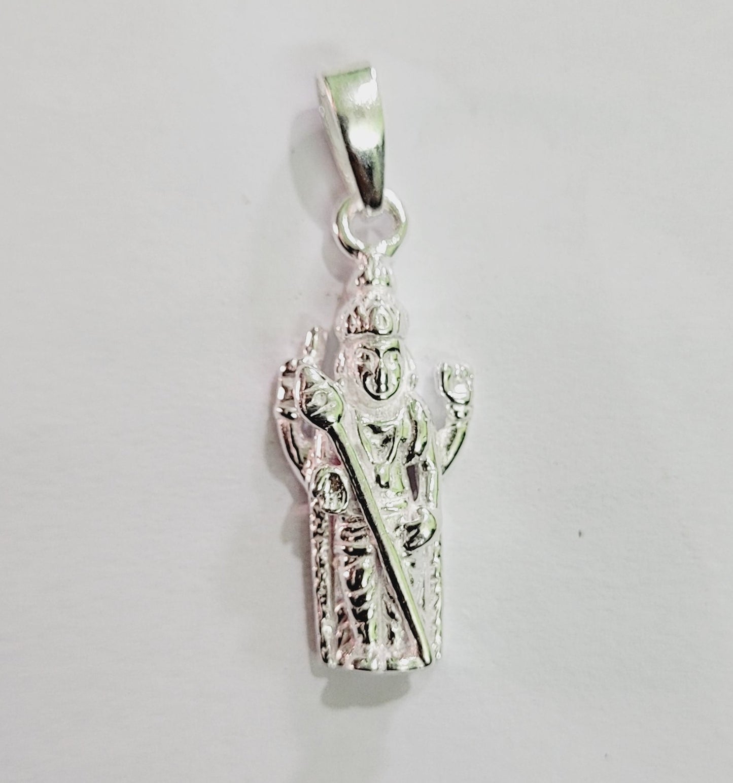 Pure Silver Murugan Pendant 925 Sterling - Lord Kartikeyan Divine Hindu Religious Jewelry with Vel Design. Silvergift.in