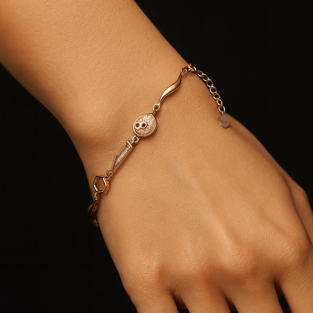 Elegant Designer Rose Gold Women’s Bracelet – Geometric Link Adjustable Jewelry, Party & Daily Wear. Silvergift.in