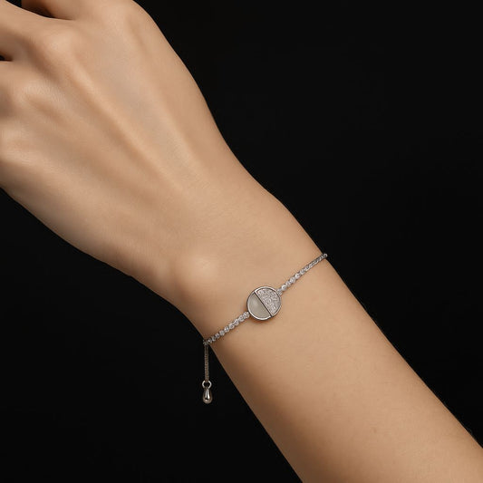 Classic White Stone Adjustable Pure Silver Bracelet – Elegant Handmade Designer Jewelry for Women. Silvergift.in