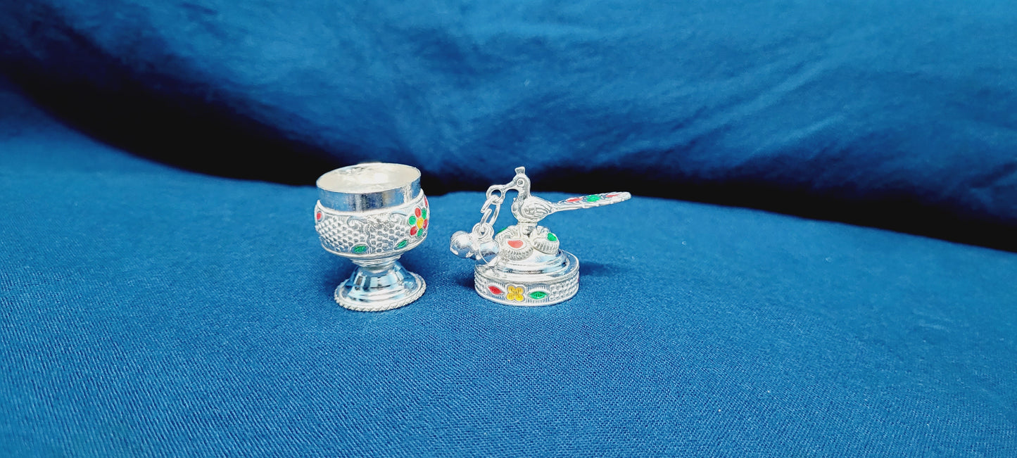 Handcrafted Pure Silver Meenakari Kumkum Box for Festive Pooja & Gifting | 18 grams Silvergift.in