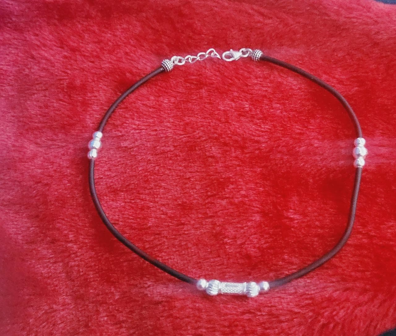 Adjustable Black Rope & Silver Anklet – Stylish Women’s Ankle Chain Silvergift.in