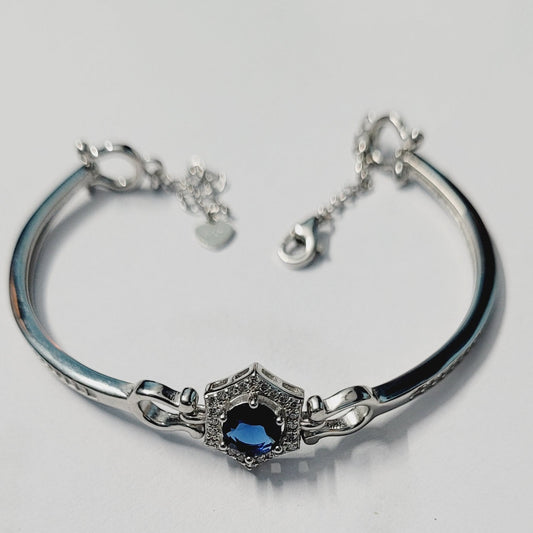 925 Pure Silver Blue Stone Bracelet for Women – Elegant Adjustable Designer Bangle for Party & Daily Wear Silvergift.in