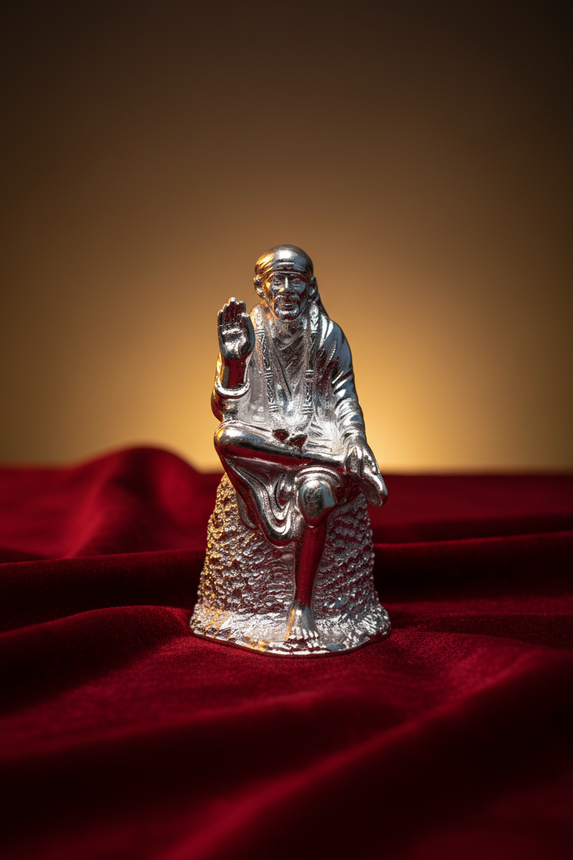 Pure Silver Saibaba Solid Idol | Handcrafted Divine Statue for Pooja | 44 grams