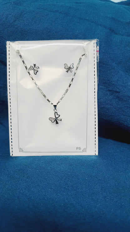 Handcrafted 925 Silver Necklace and Earrings Set – Bow Design Jewelry Silvergift.in