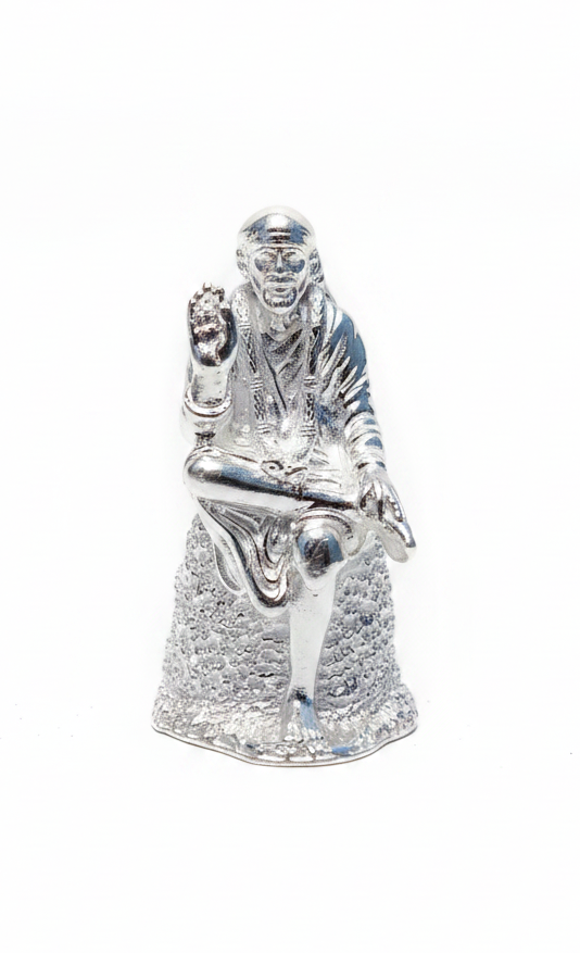 Pure Silver Saibaba Solid Idol | Handcrafted Divine Statue for Pooja | 44 grams
