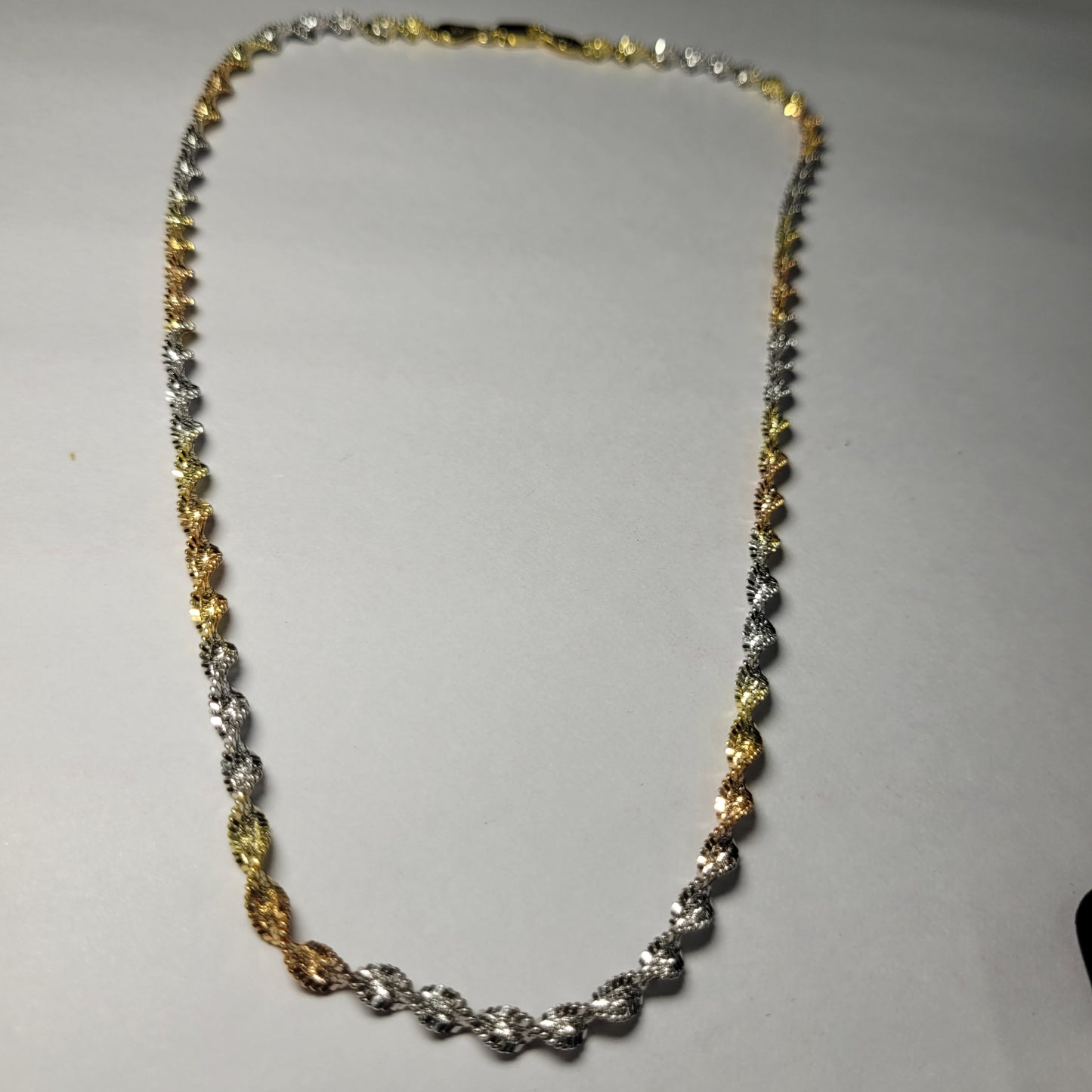 Pure 925 Sterling Silver Italian Tricolor Twisted Rope Chain – Elegant Triple Tone Necklace for Men & Women. Silvergift.in