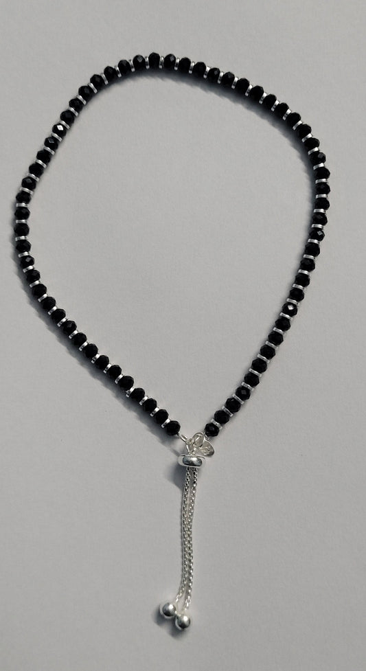 Pure 925 Sterling Silver Black Beads Anklet – Elegant Adjustable Black Silver single Payal for Women. Silvergift.in