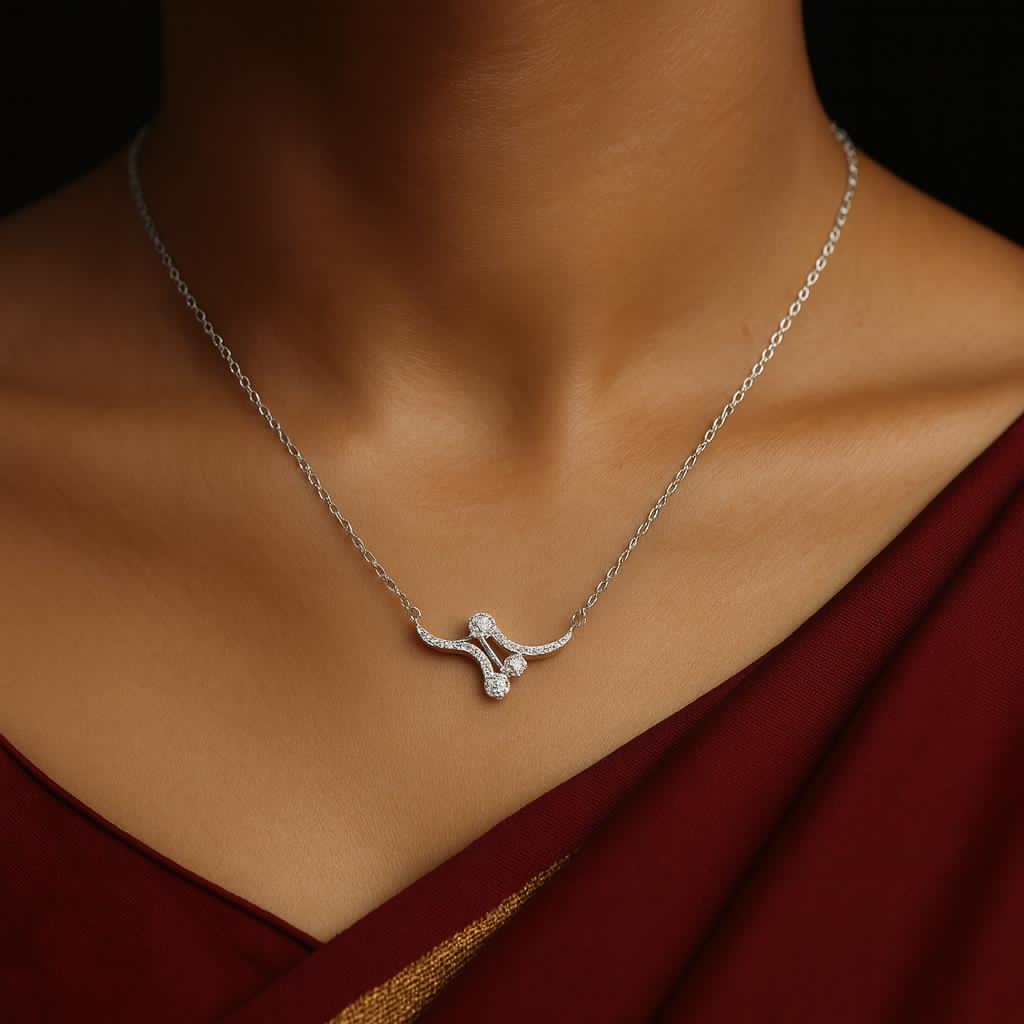 Elegant White Stone Pendant Necklace Set for Women – Sterling Silver Chain, Dainty Designer Jewelry, Party & Daily Wear. Silvergift.in