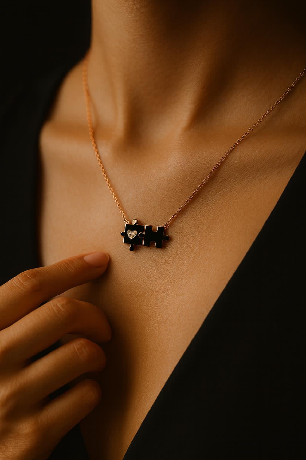 Elegant Puzzle Piece Pendant Necklace for Women – Unique Gold Plated Minimalist Necklace, Heart Cutout, Friendship & Couple Jewelry Gift. Silvergift.in