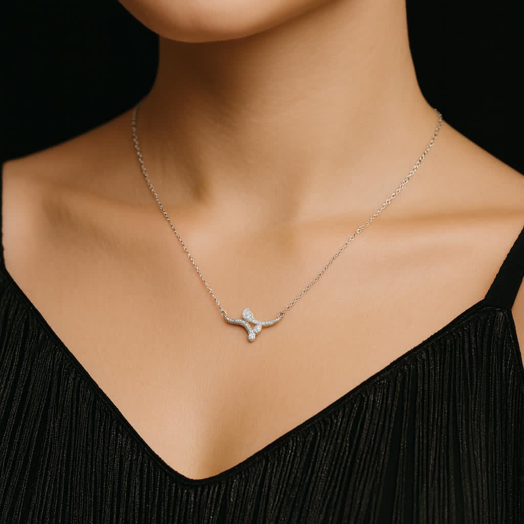 Elegant White Stone Pendant Necklace Set for Women – Sterling Silver Chain, Dainty Designer Jewelry, Party & Daily Wear. Silvergift.in