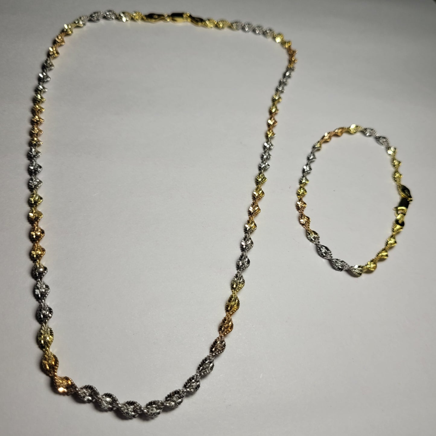 Pure 925 Sterling Silver Italian Tricolor Twisted Rope Chain – Elegant Triple Tone Necklace for Men & Women. Silvergift.in