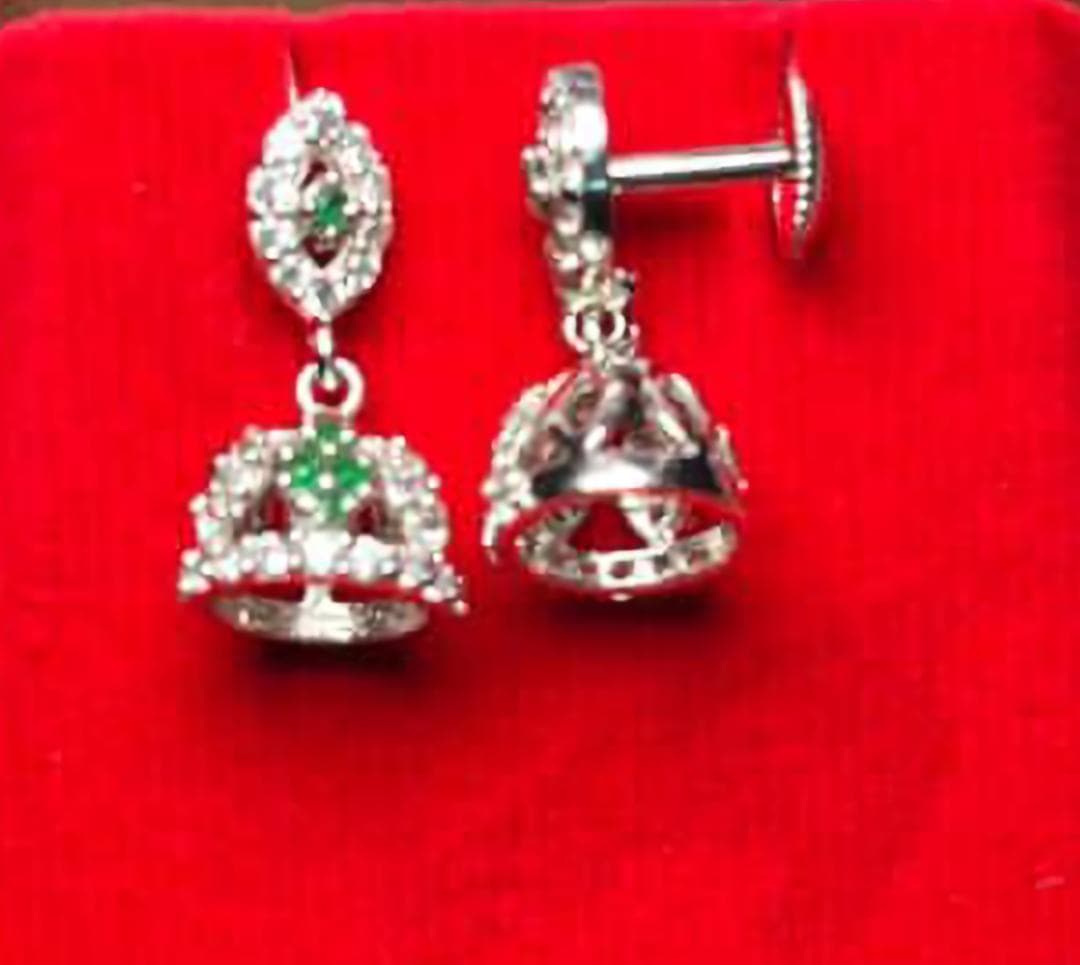 925 Sterling Silver Green Stone Jhumka Earrings for Women – Elegant Party & Festive Wear Silvergift.in