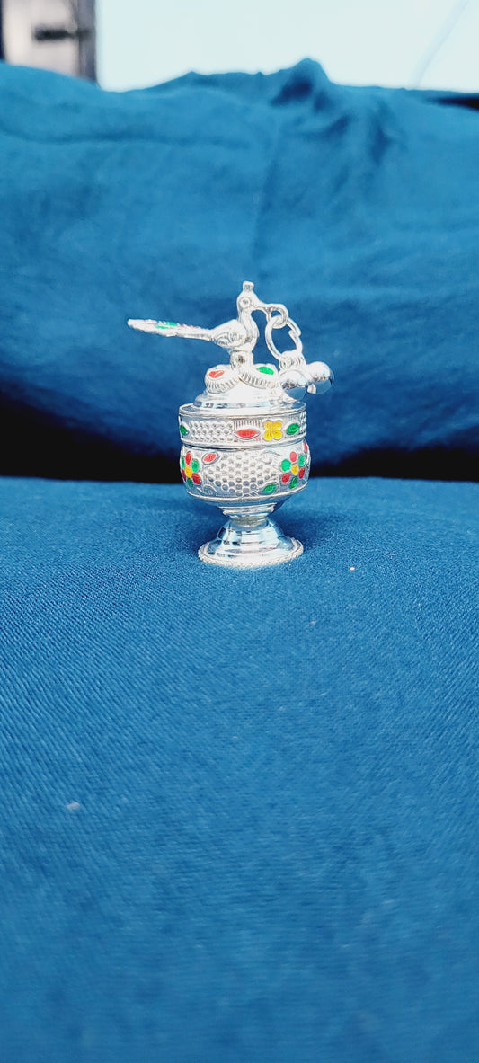 Handcrafted Pure Silver Meenakari Kumkum Box for Festive Pooja & Gifting | 18 grams Silvergift.in