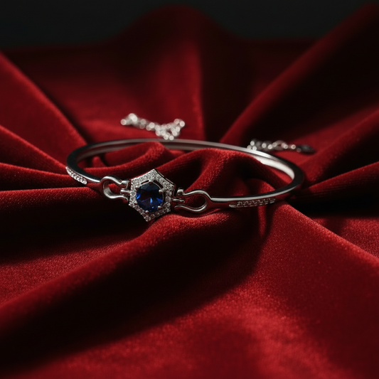 925 Pure Silver Blue Stone Bracelet for Women – Elegant Adjustable Designer Bangle for Party & Daily Wear