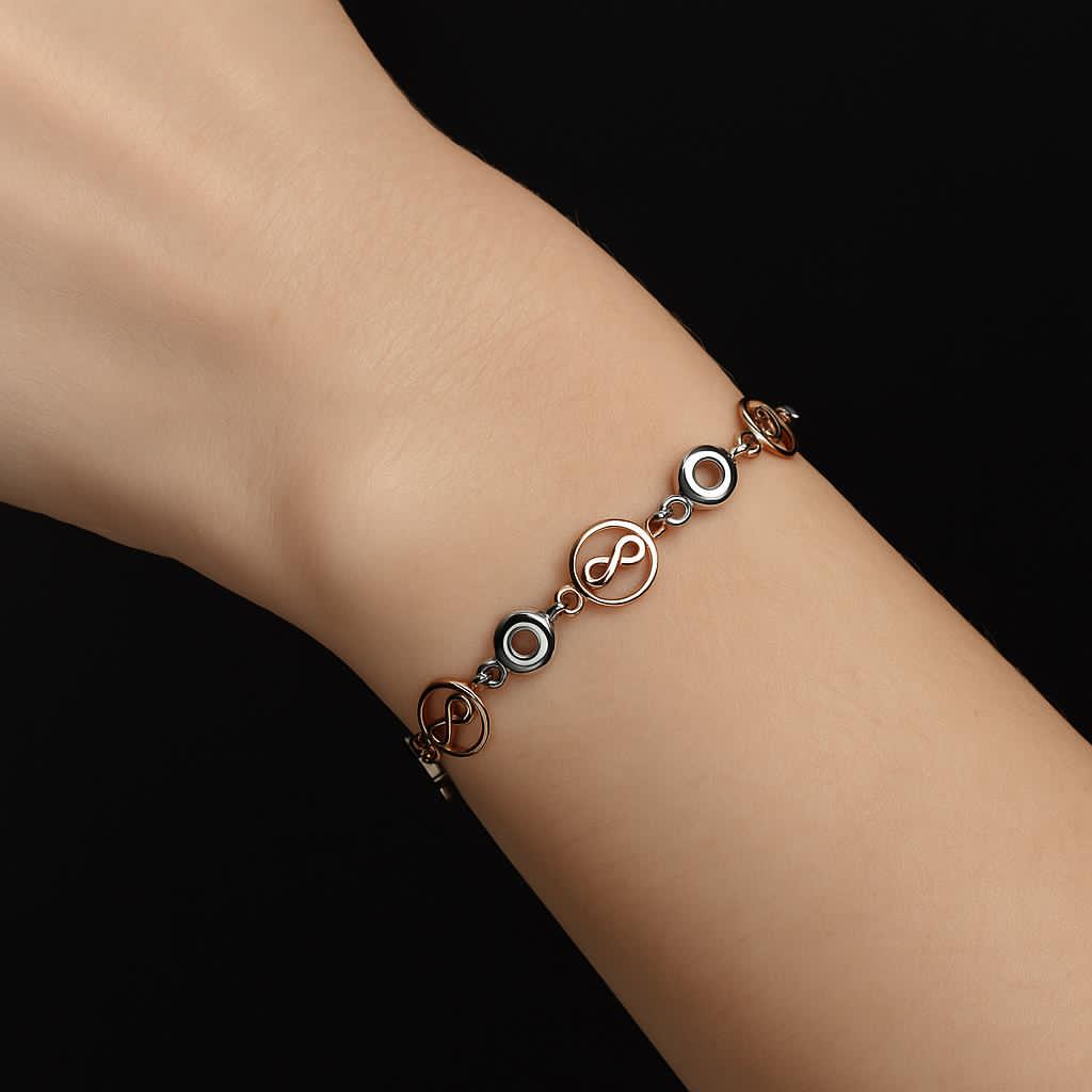 Dual Tone Infinity Bracelet in Silver & Rose Gold for Women – Stylish Adjustable Designer Jewelry Gift, Trendy Fashion Accessory. Silvergift.in