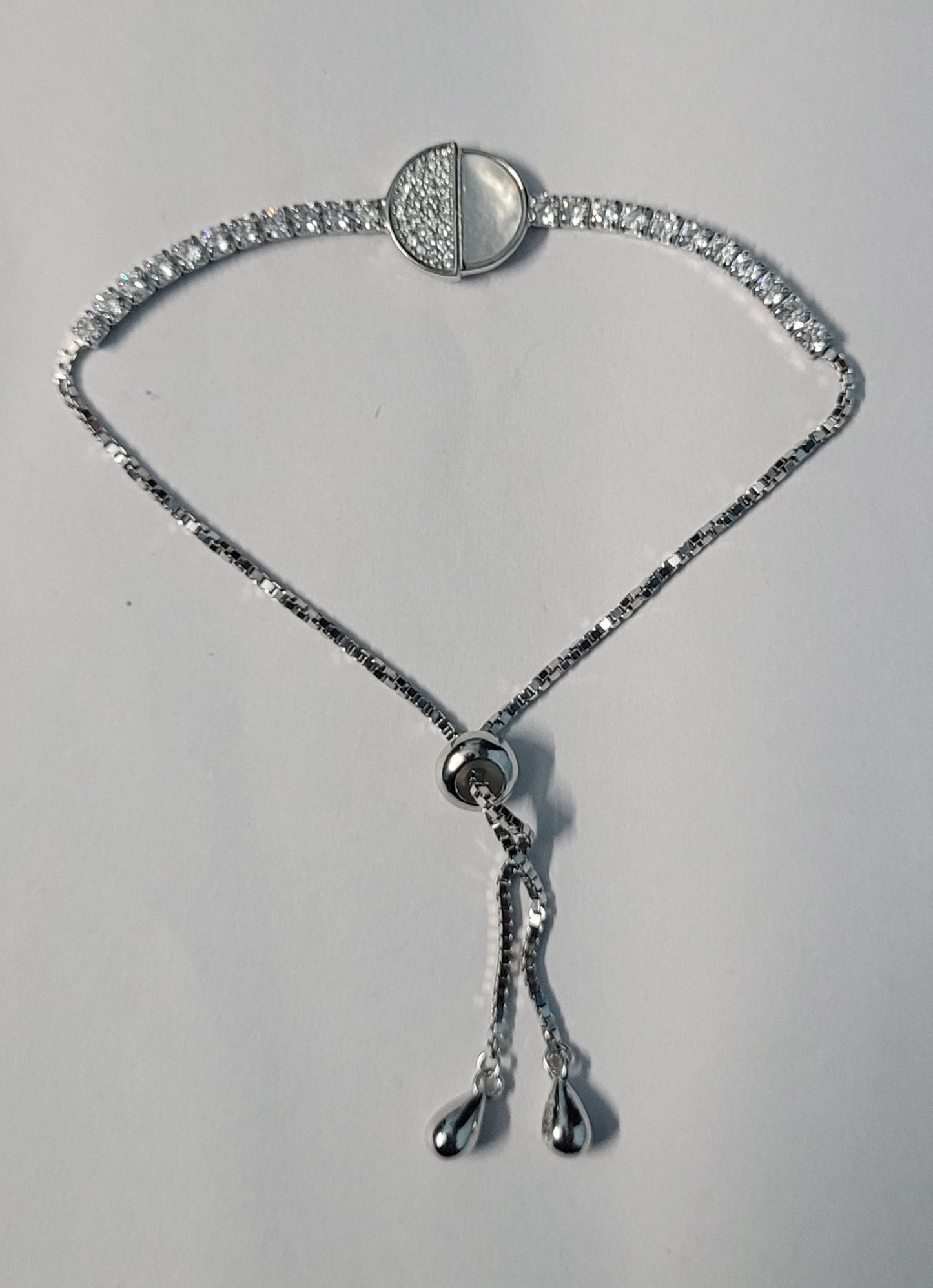 Classic White Stone Adjustable Pure Silver Bracelet – Elegant Handmade Designer Jewelry for Women. Silvergift.in