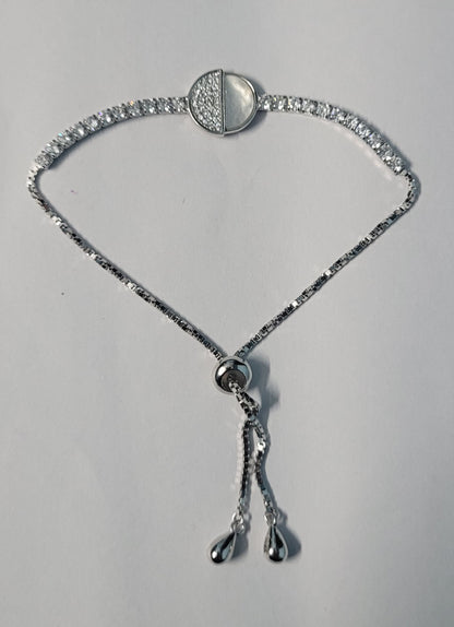 Classic White Stone Adjustable Pure Silver Bracelet – Elegant Handmade Designer Jewelry for Women. Silvergift.in