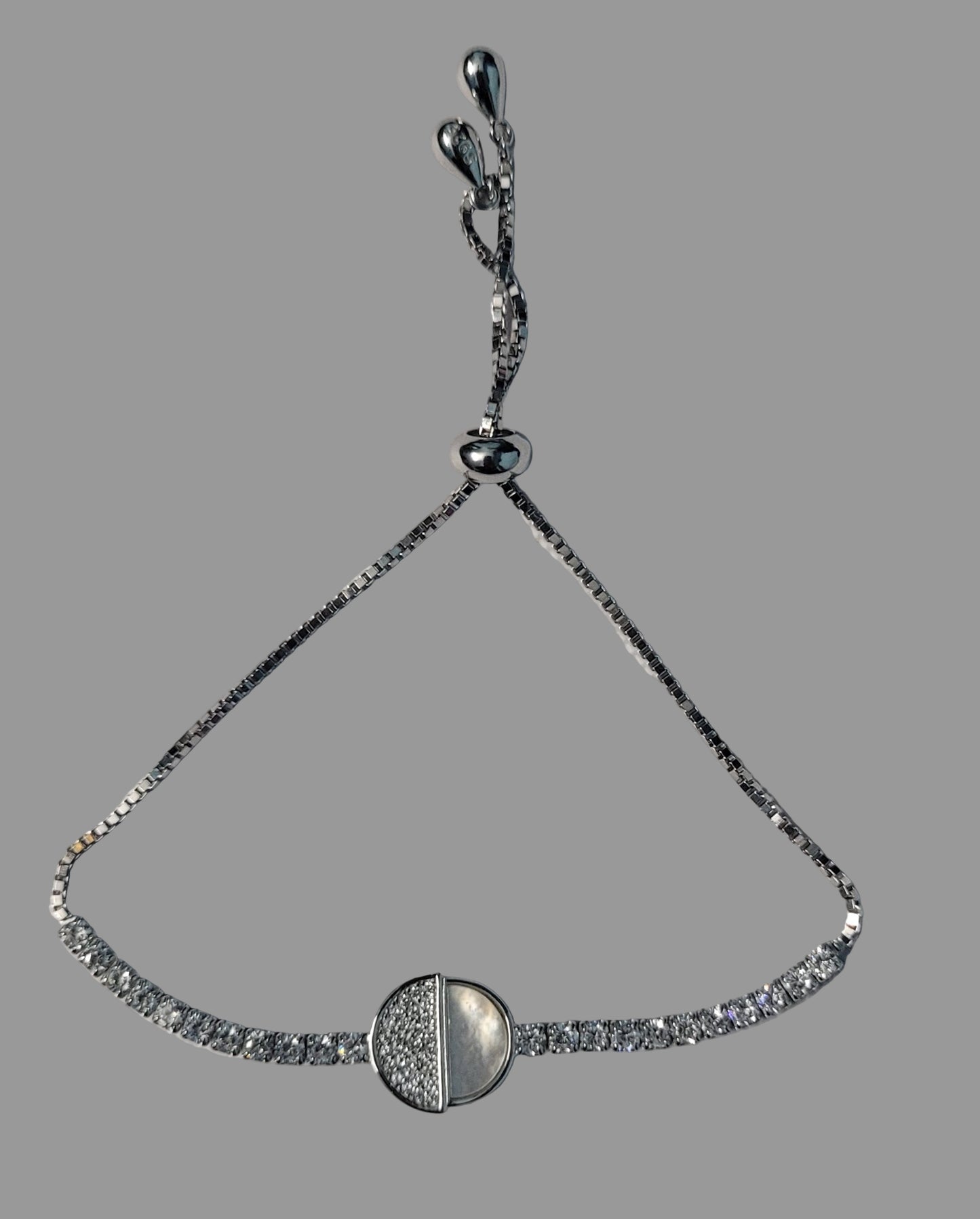 Classic White Stone Adjustable Pure Silver Bracelet – Elegant Handmade Designer Jewelry for Women. Silvergift.in