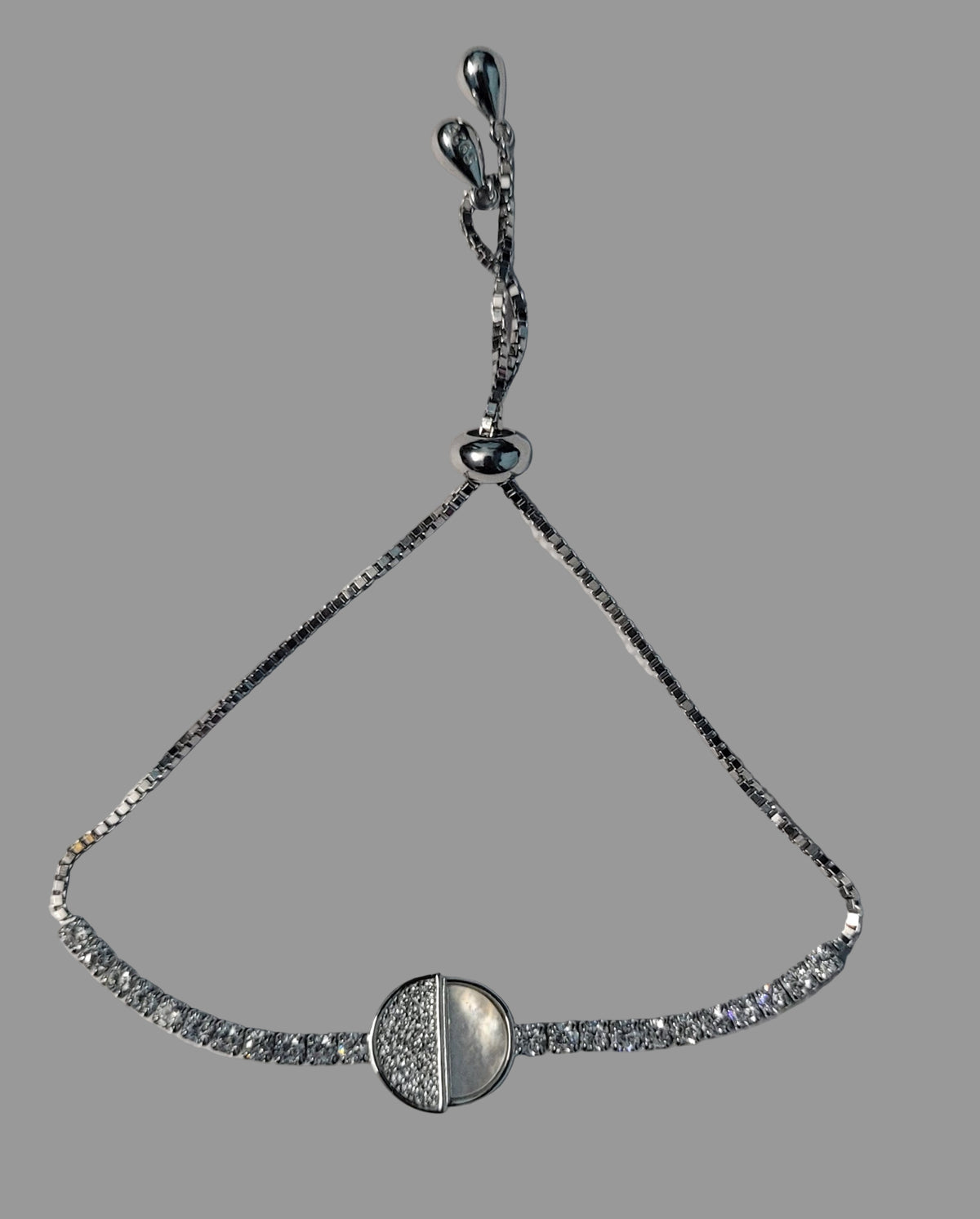 Classic White Stone Adjustable Pure Silver Bracelet – Elegant Handmade Designer Jewelry for Women. Silvergift.in