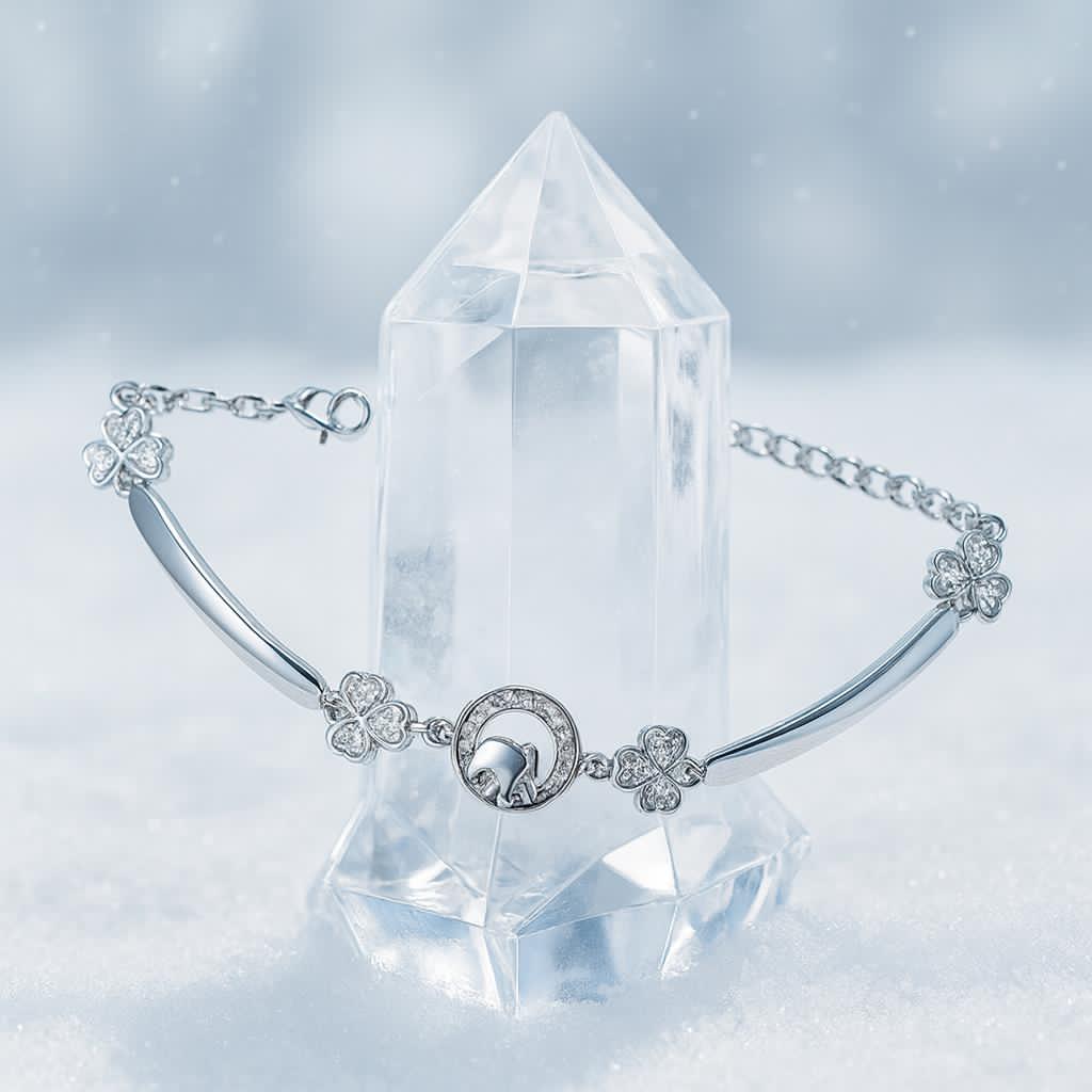 925 Sterling Silver Dolphin & Clover Charm Bracelet for Women | Adjustable CZ Party Wear Pure Silver Bracelet Silvergift.in